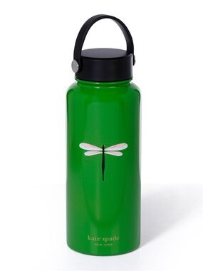 NWT 33oz Kate Spade Green Stainless Bottle with Dragonfly & Gold Logo